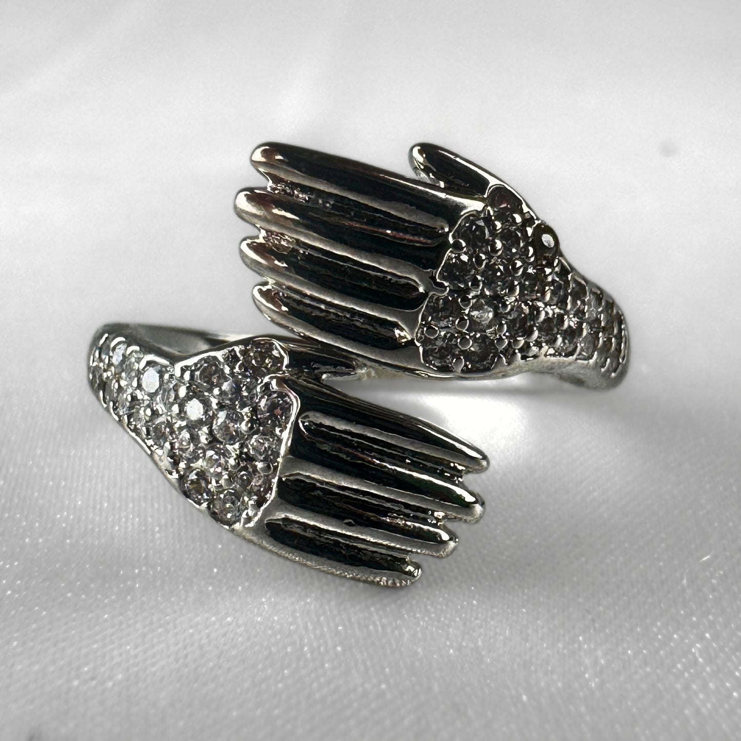 Diamanté Hugging Hands Silver Adjustable Ring