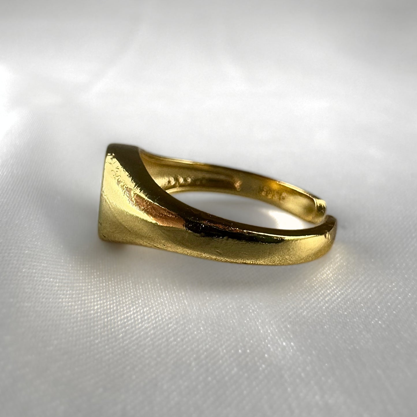 Blue Smiley Face Gold Adjustable Signet Ring