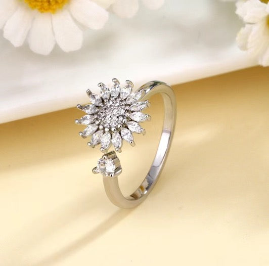 Large Silver Plated Flower Spinner Ring