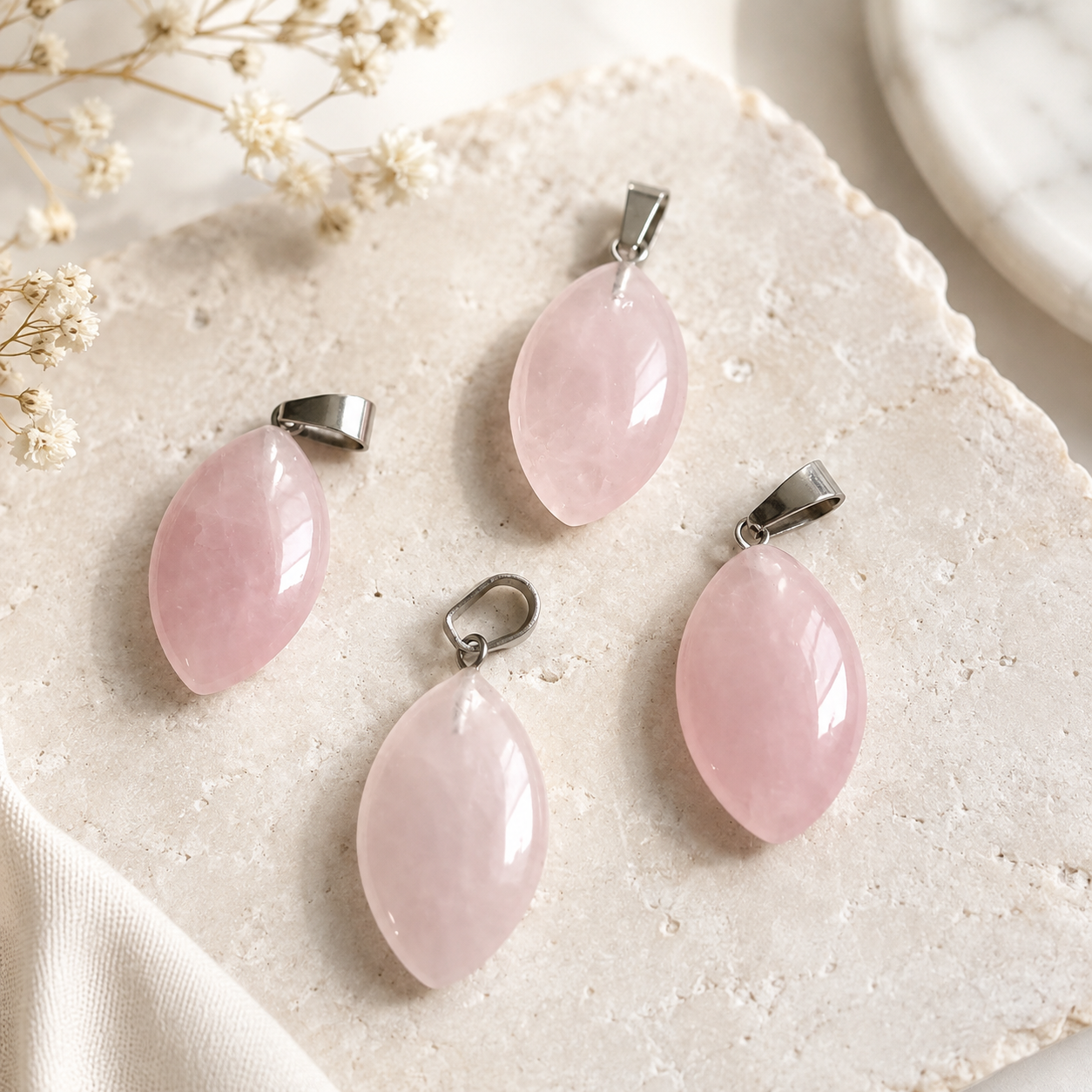 Rose Quartz Marquise Pendants