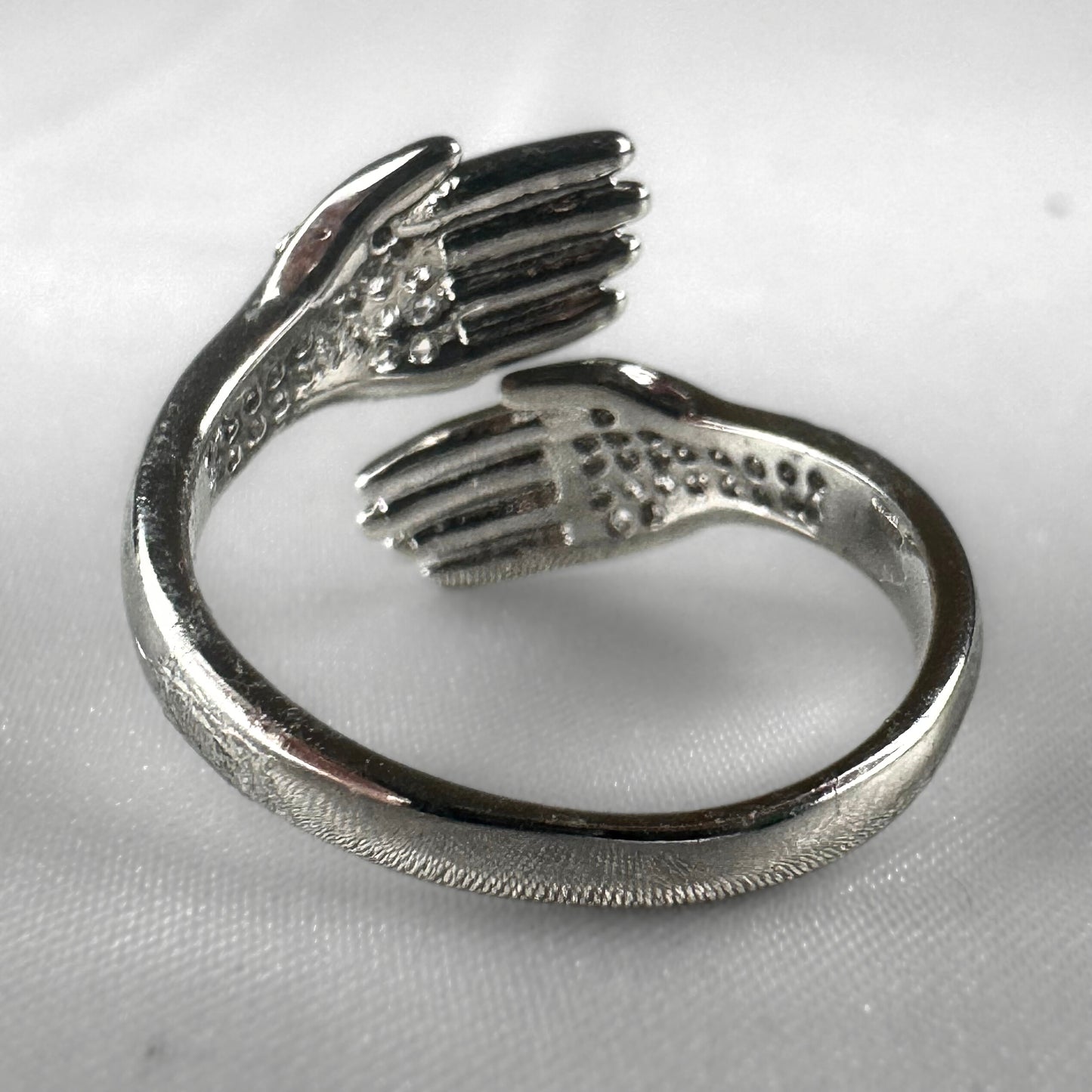 Diamanté Hugging Hands Silver Adjustable Ring
