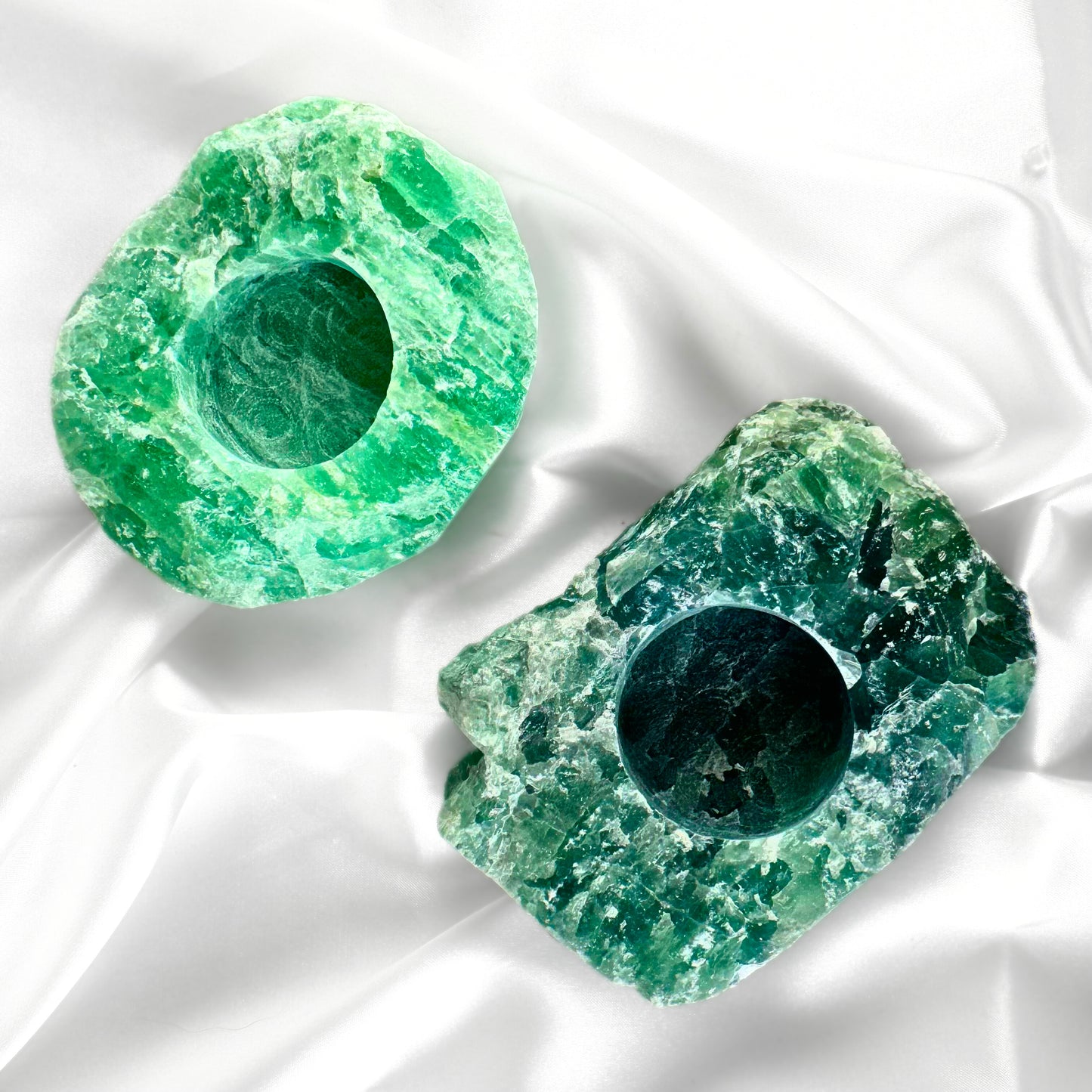 Rough Green Fluorite Crystal Tea-Light Holder