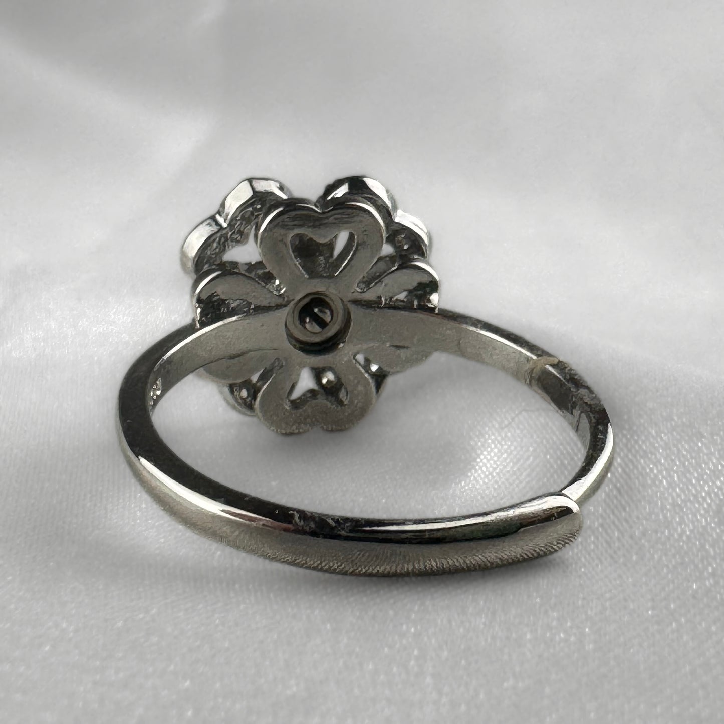 4 Leaf Clover Silver Adjustable Ring