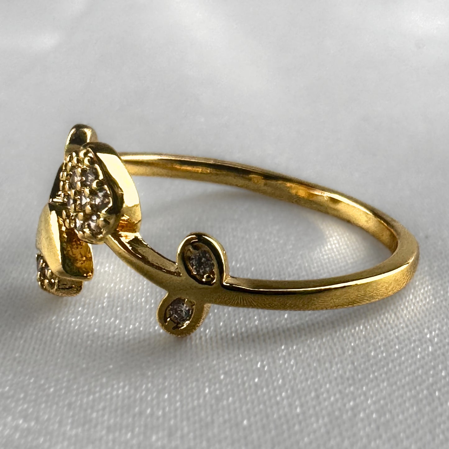 Gold Adjustable Diamanté Rose Ring