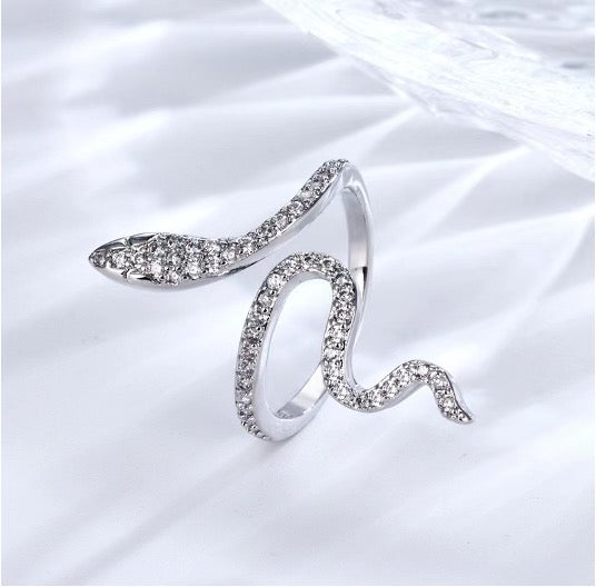Diamanté Silver Plated Adjustable  Snake Ring