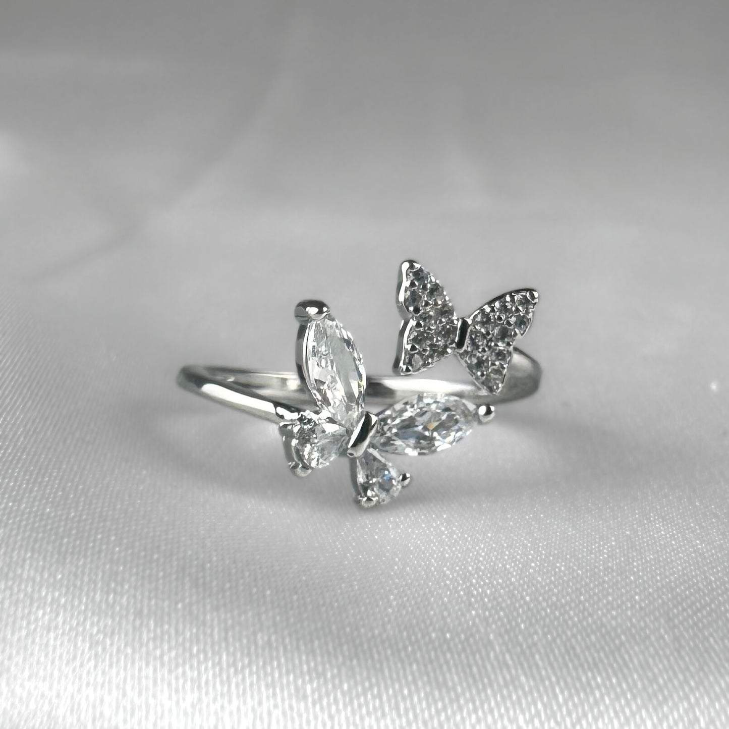 Double Silver Adjustable Butterfly Ring