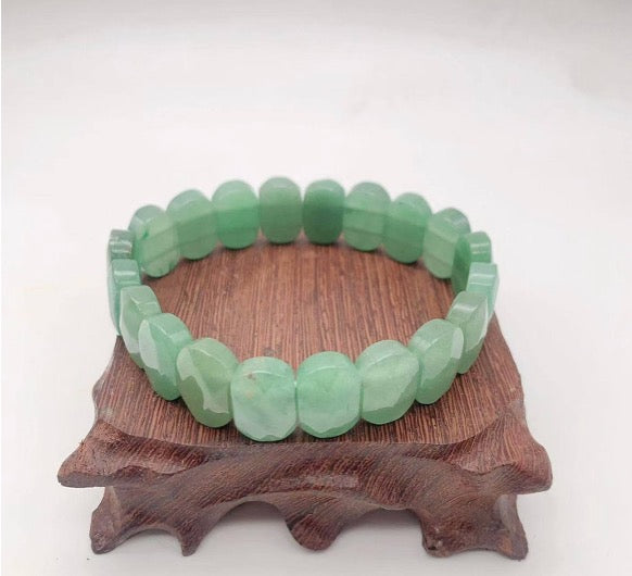 Faceted Green Aventurine Square Beaded Bracelet