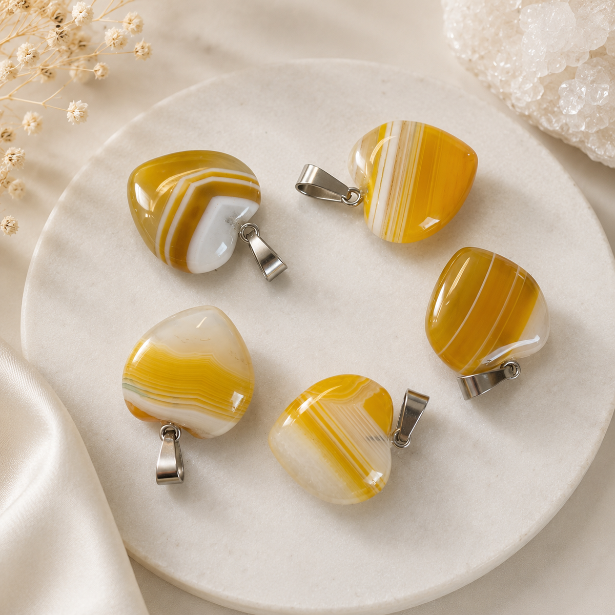 20mm Striped Agate Crystal Heart Pendants