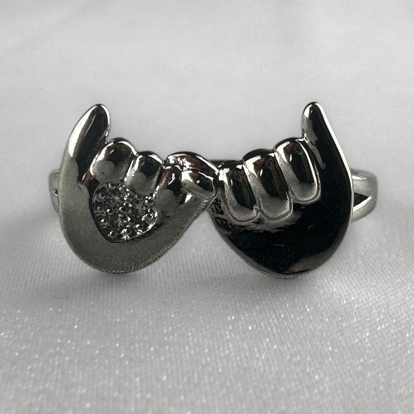 Holding Hands Silver Adjustable Ring