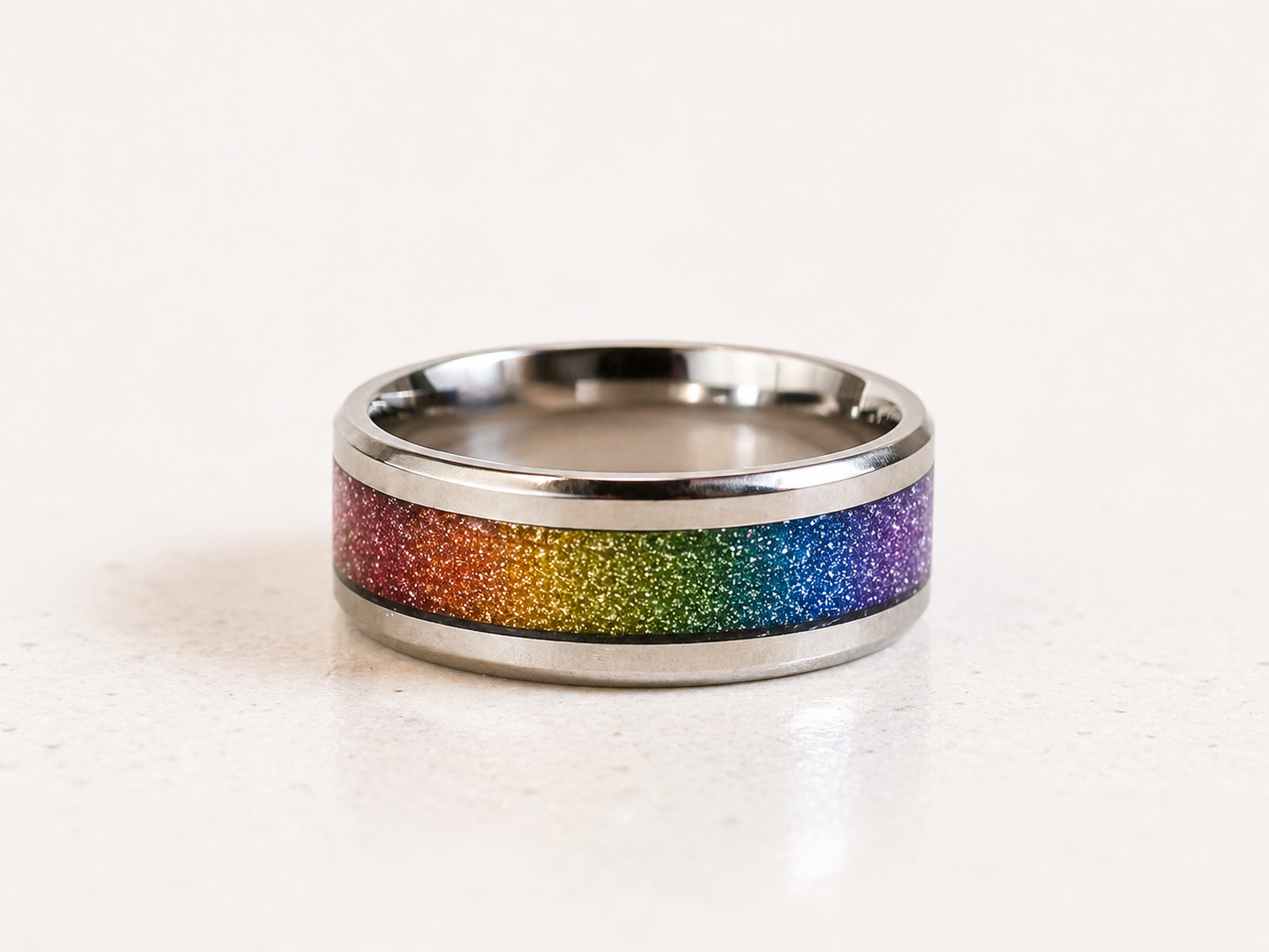 Multicoloured Glitter Stainless Steel Ring