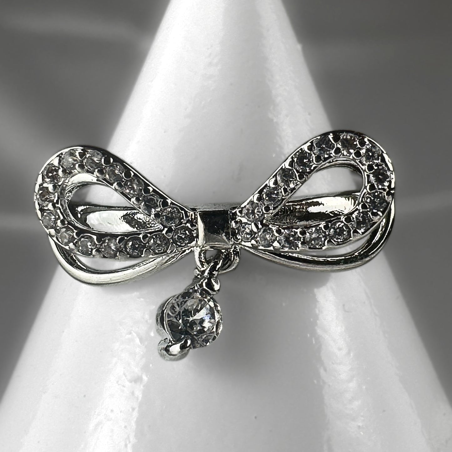 Silver Bow with Dangly Charm Ring