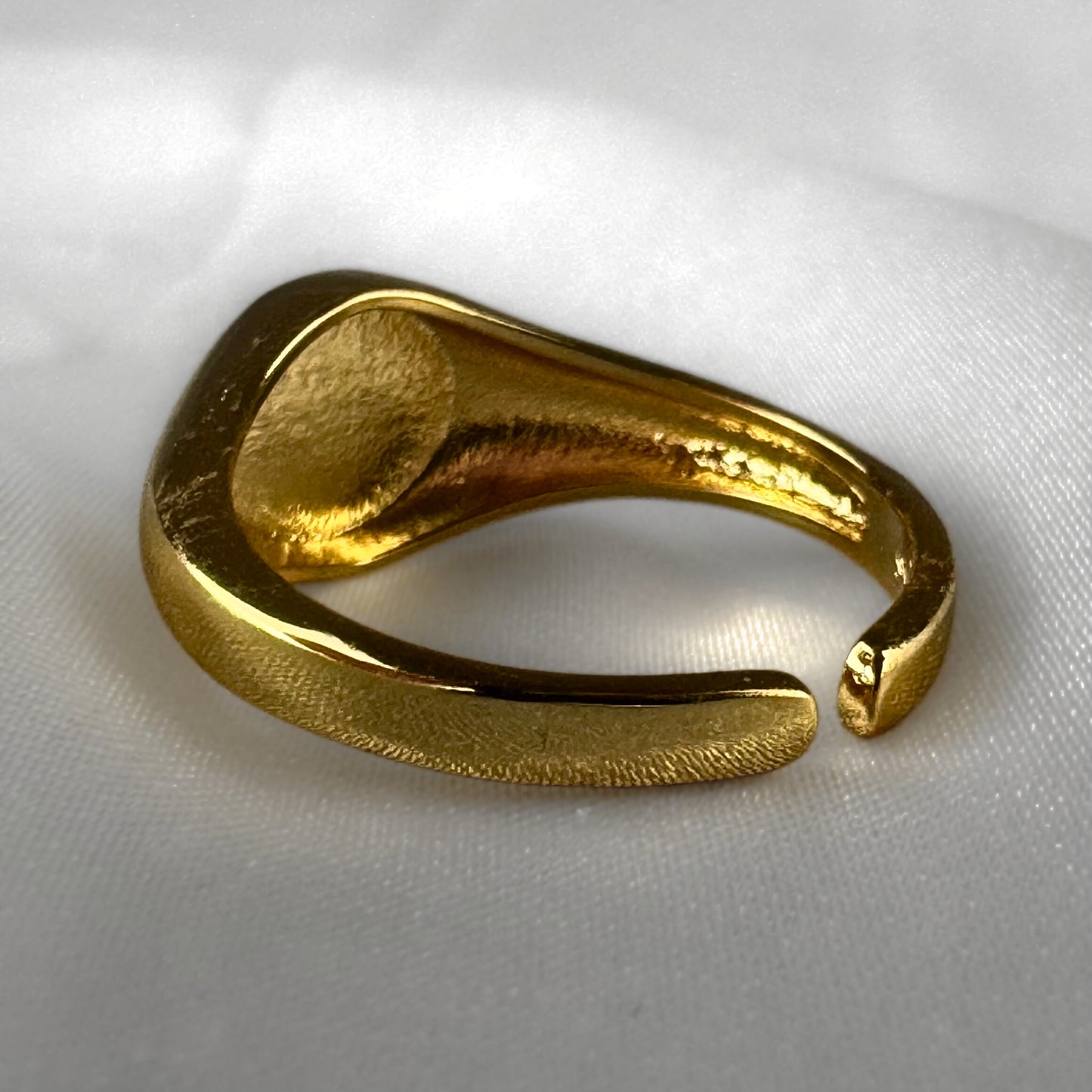 White Smiley Face Gold Adjustable Signet Ring