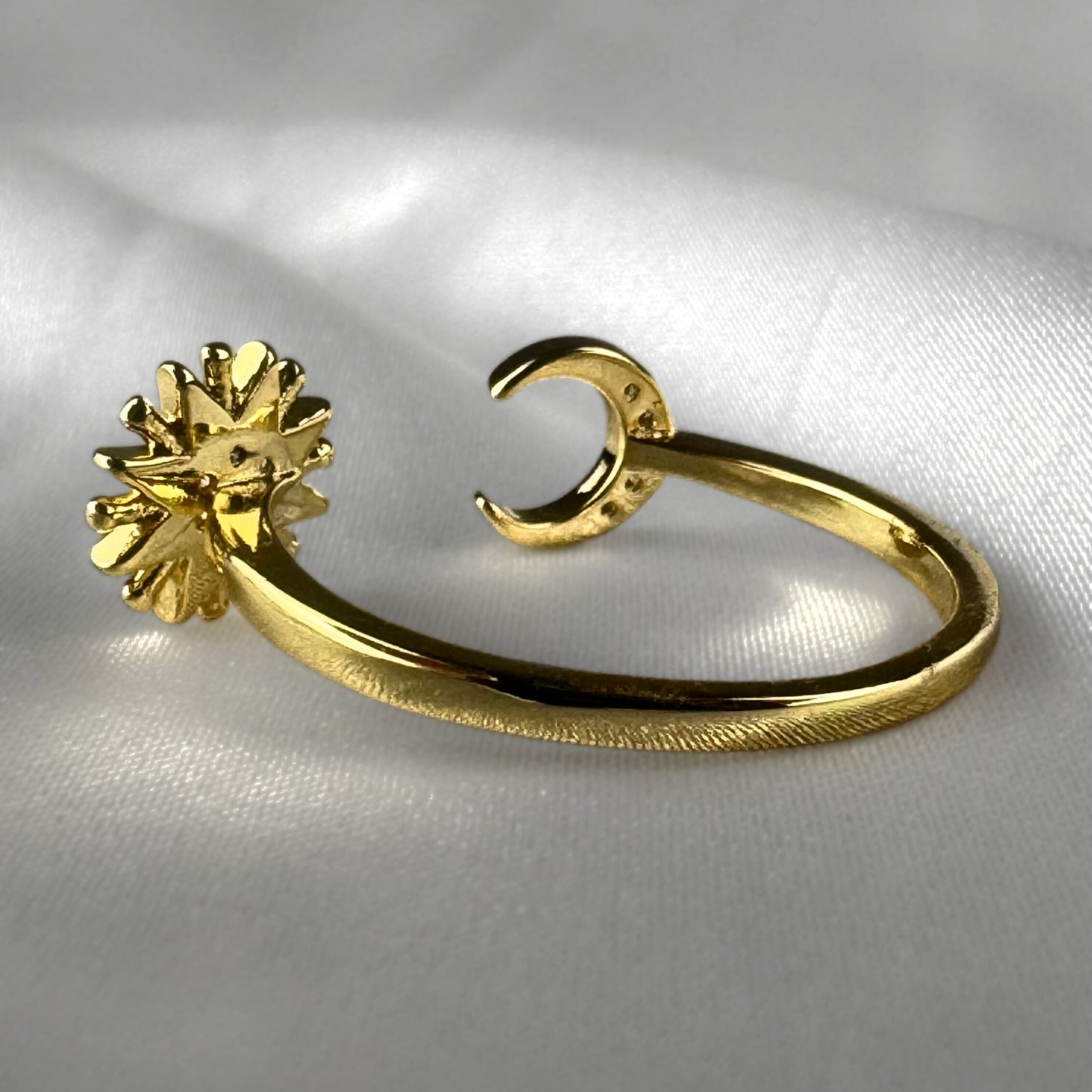 Diamanté Flower and Moon gold Plated Adjustable  Ring