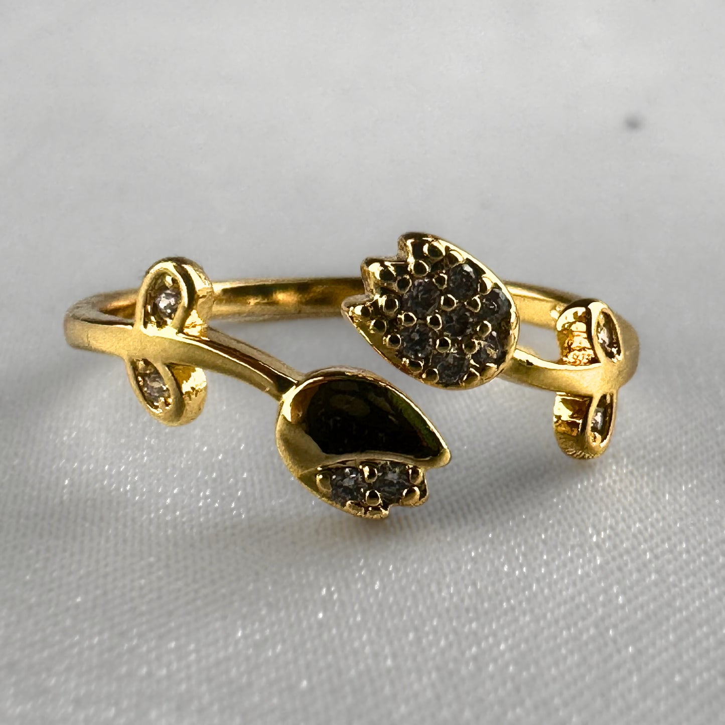 Gold Adjustable Diamanté Rose Ring