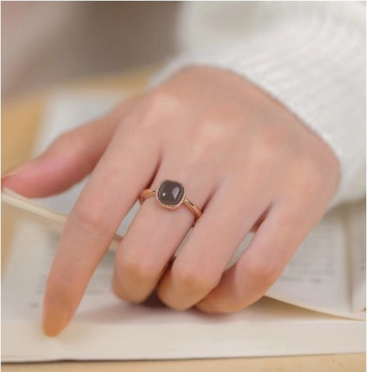 Square Grey Rose Gold Plated Adjustable Ring