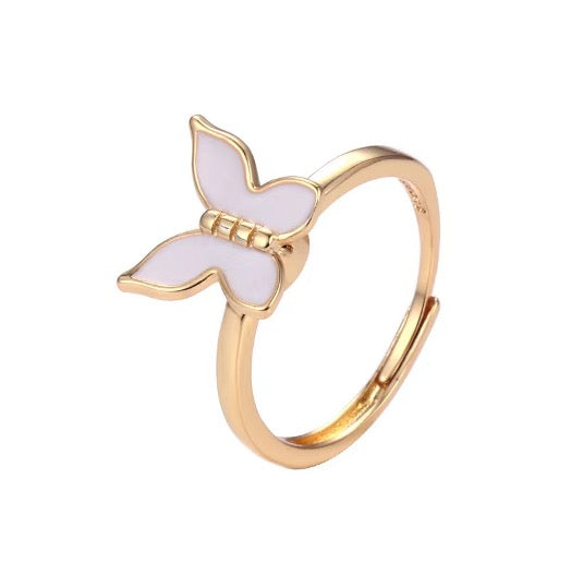 Enamel Butterfly Gold Plated Adjustable Ring