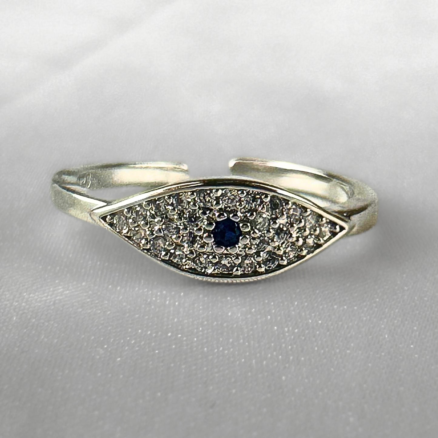 Diamanté Evil Eye Silver Adjustable Ring