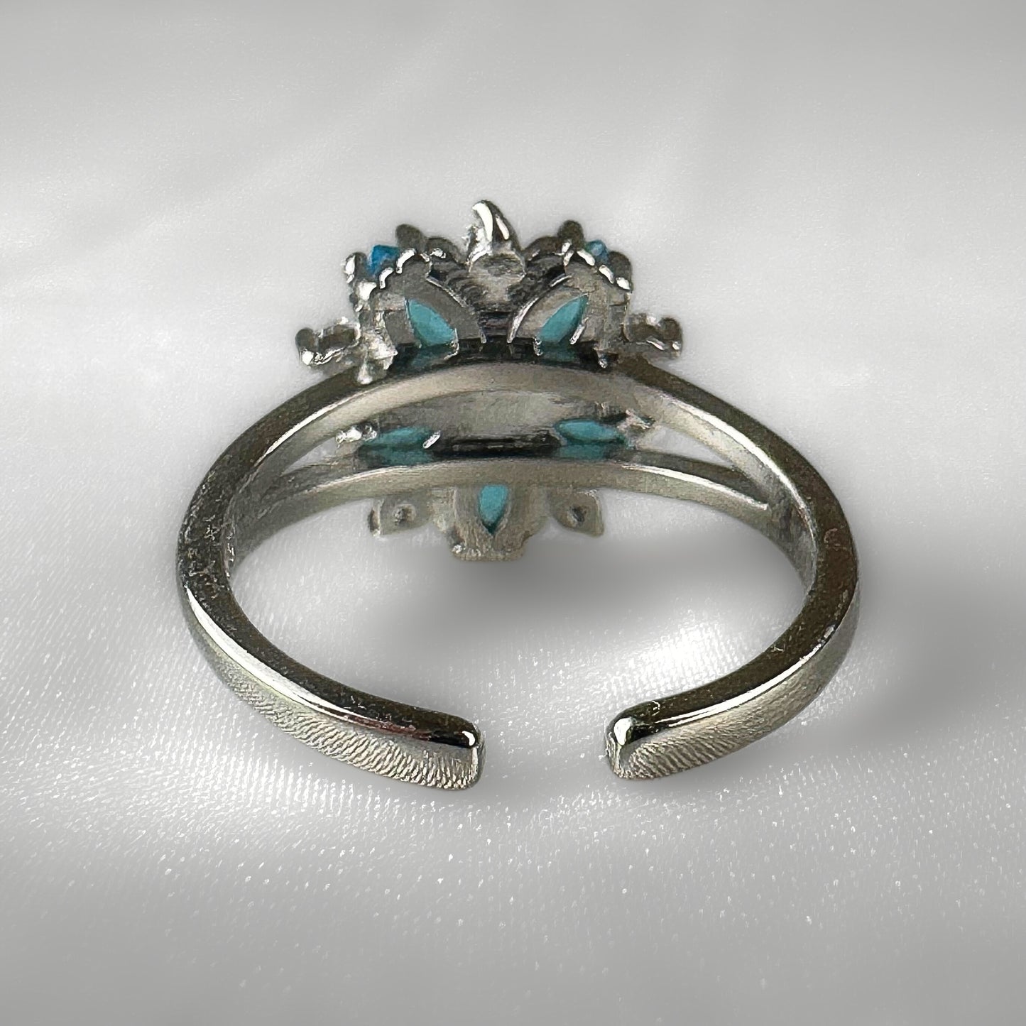 Blue Flower Silver Adjustable Ring