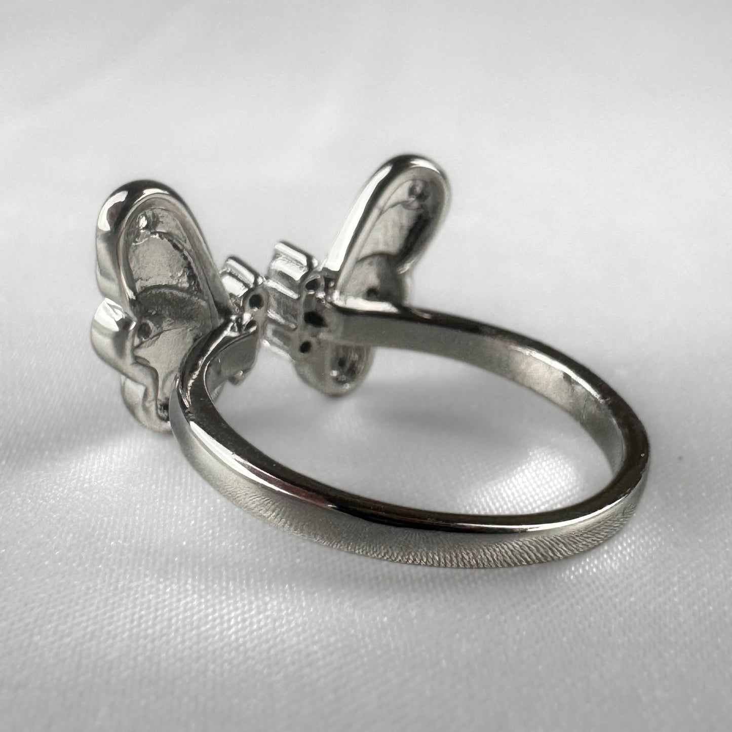 Large Open Silver Adjustable Butterfly Ring