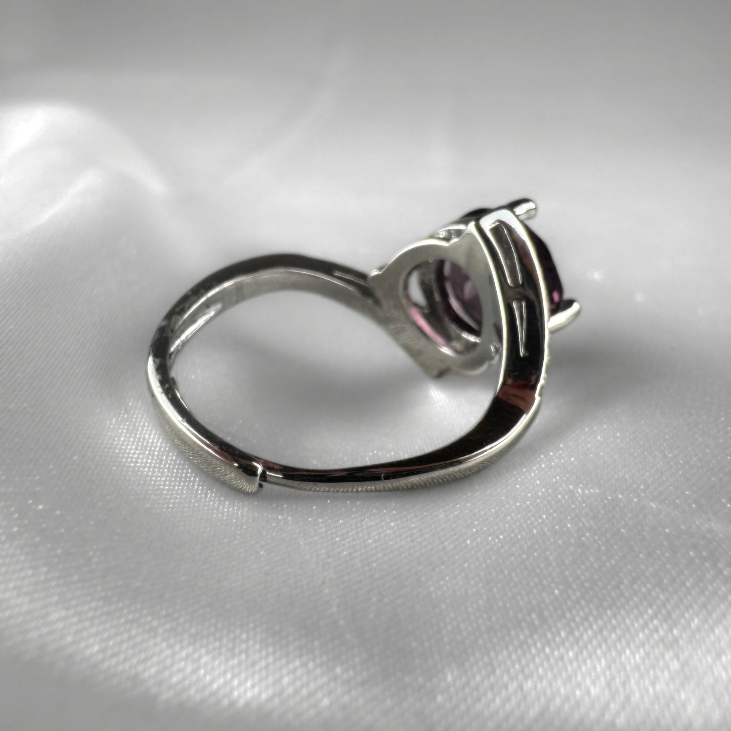 Purple Glass Silver  Adjustable  Ring