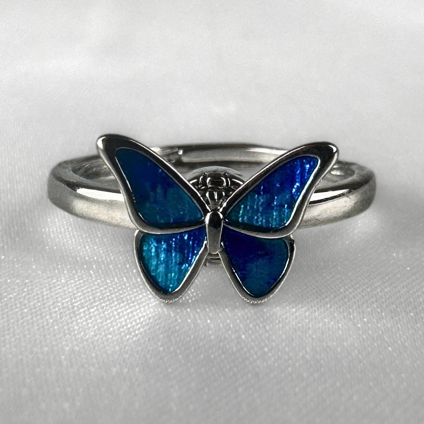 Blue Butterfly Silver  Adjustable  Spinner Ring