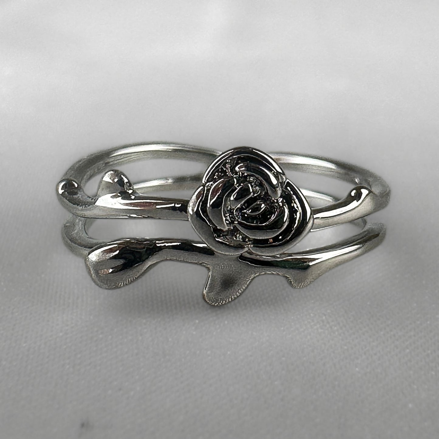 Adjustable Silver Rose Ring