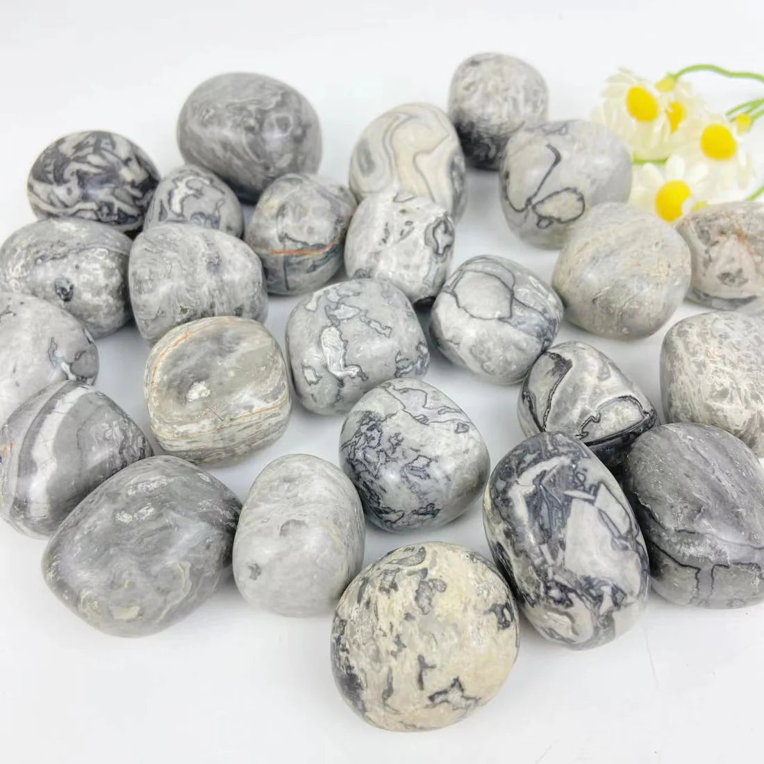Grey Picasso Jasper Crystal Tumblestones.