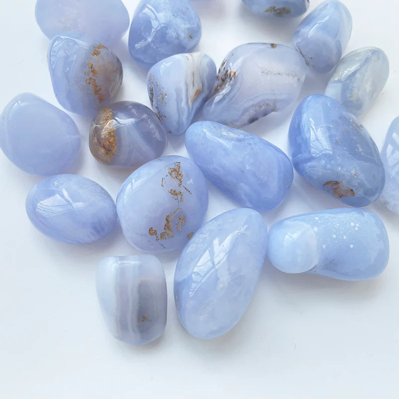 A handful of small Blue Lace Agate Crystal Tumblestones.