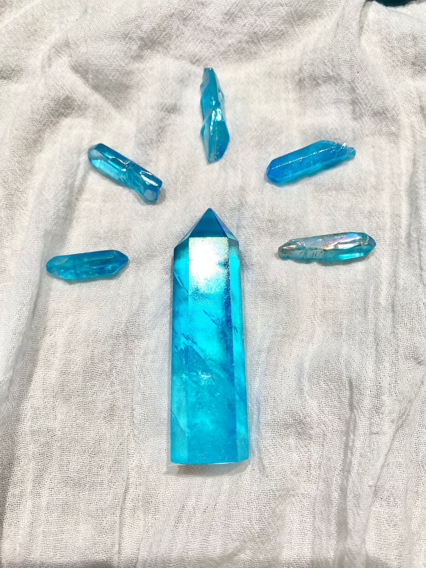 Light Blue Aura Crystal Point (M)