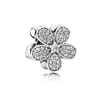 Diamante Flower Silver Charm