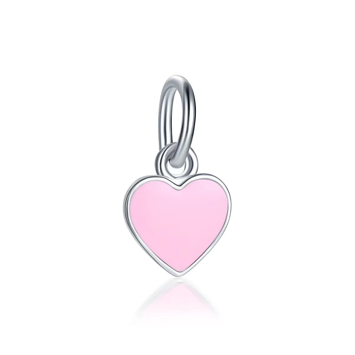 Pink Enamel Heart Silver Charm