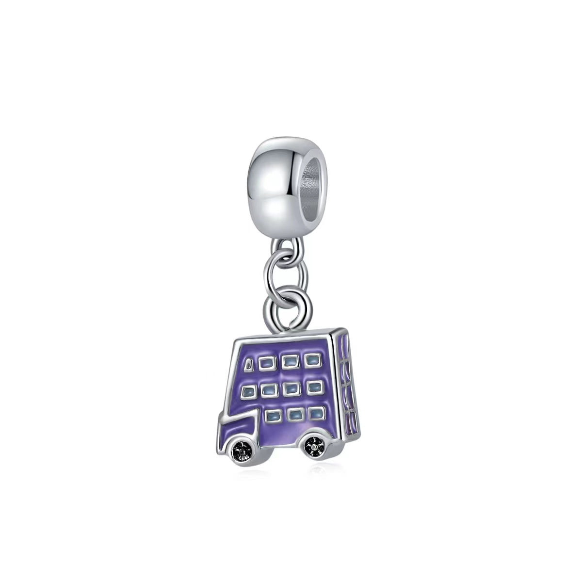 Funky Bus Charm in purple and silver 