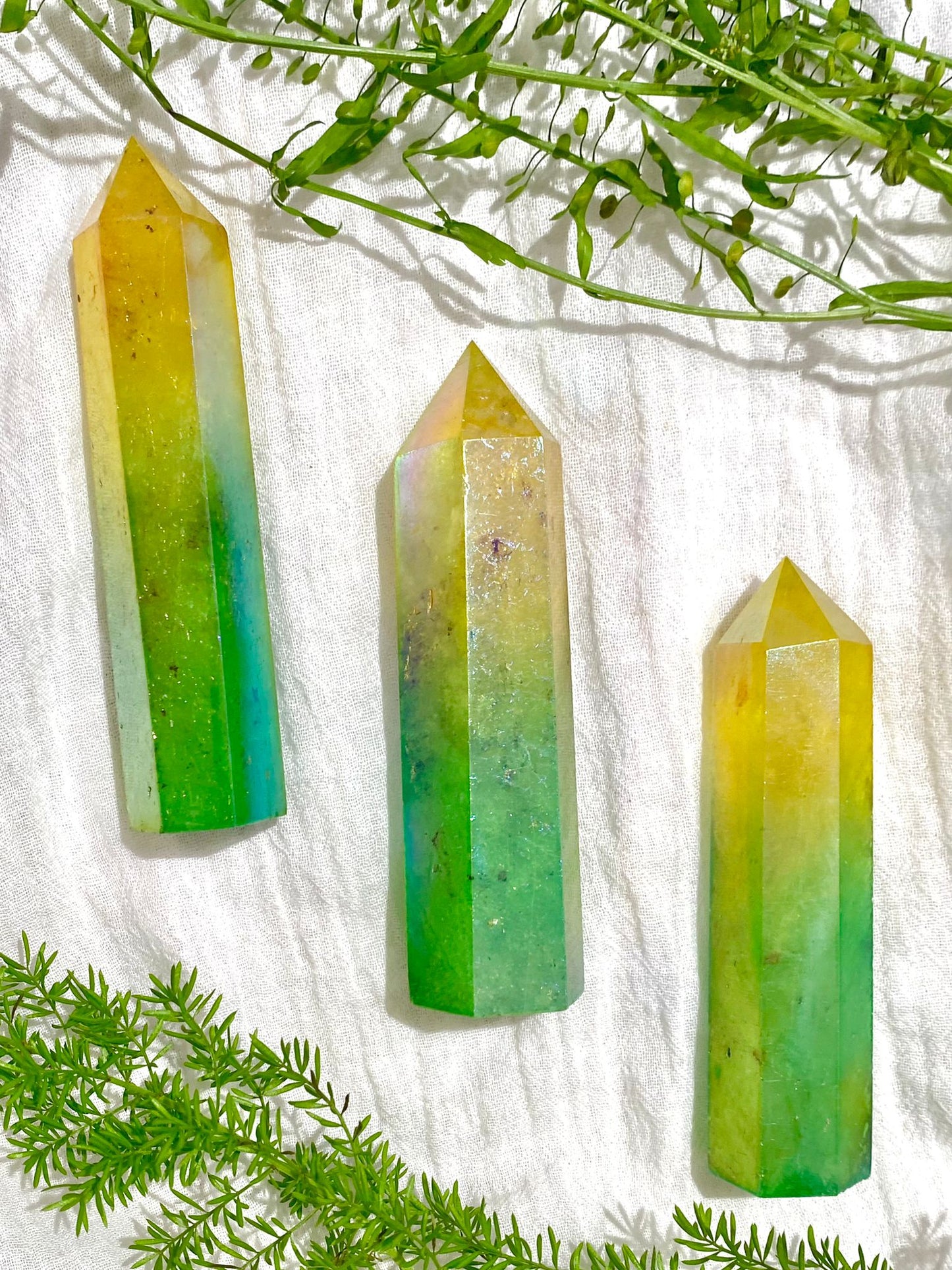 Green and Yellow Aura Crystal Point (M)