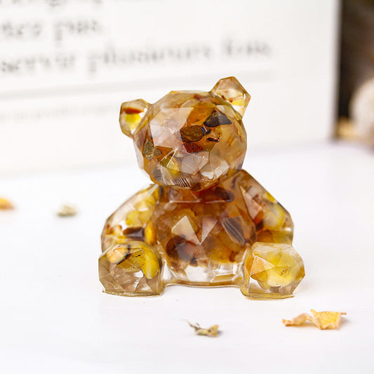 Yellow Agate Crystal Chip Resin Teddy Bear - Dylan's Den Crystal Shop