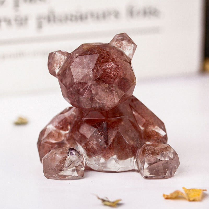 Strawberry Quartz Crystal Chip Resin Teddy Bear - Dylan's Den Crystal Shop