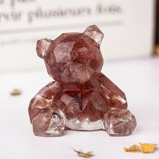 Strawberry Quartz Crystal Chip Resin Teddy Bear - Dylan's Den Crystal Shop