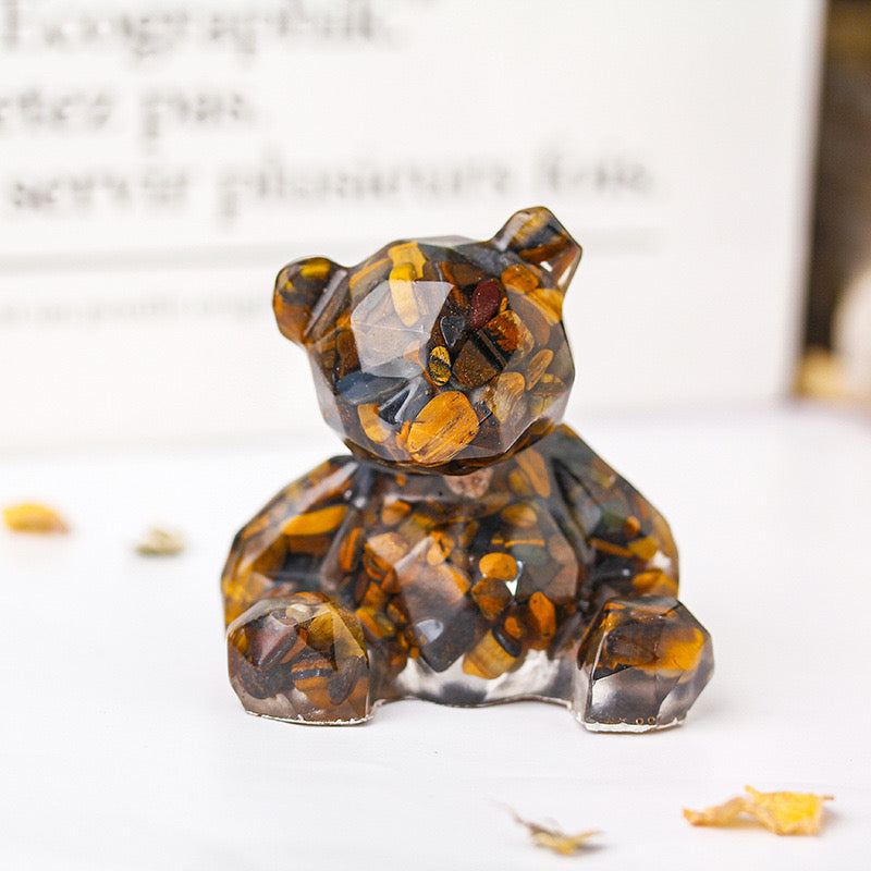 Golden Tigers Eye Crystal Chip Resin Teddy Bear - Dylan's Den Crystal Shop