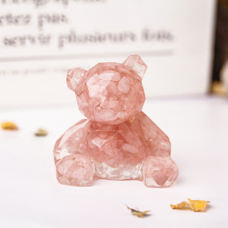 Rose Quartz Crystal Chip Resin Teddy Bear - Dylan's Den Crystal Shop