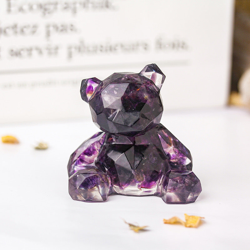 Amethyst Crystal Chip Resin Teddy Bear - Dylan's Den Crystal Shop