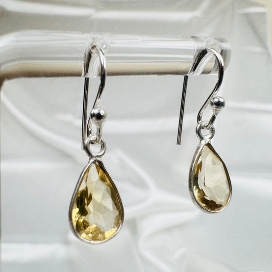 Silver Citrine Crystal Pear Dangly Earrings