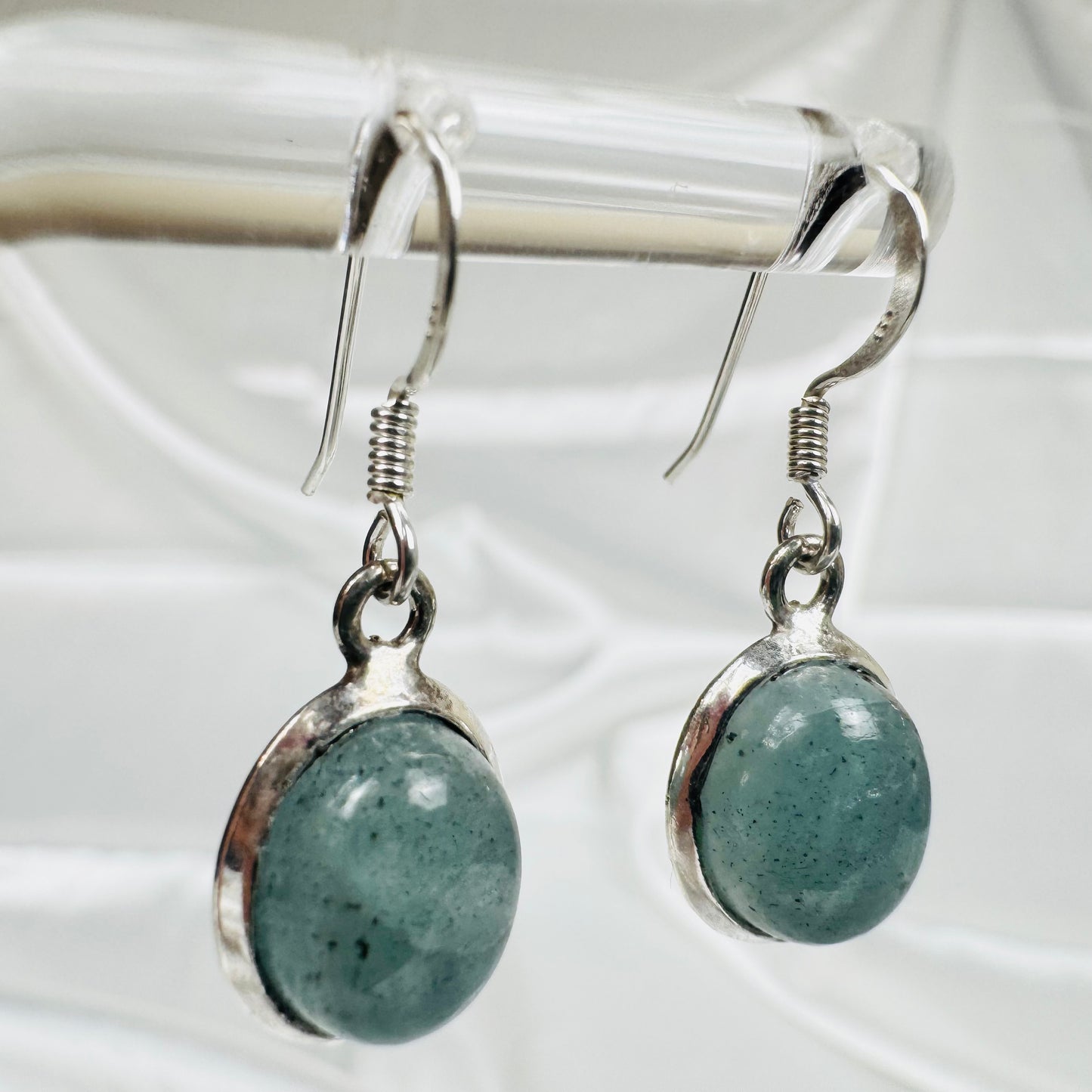 Silver Aquamarine Crystal Oval Dangly Earrings