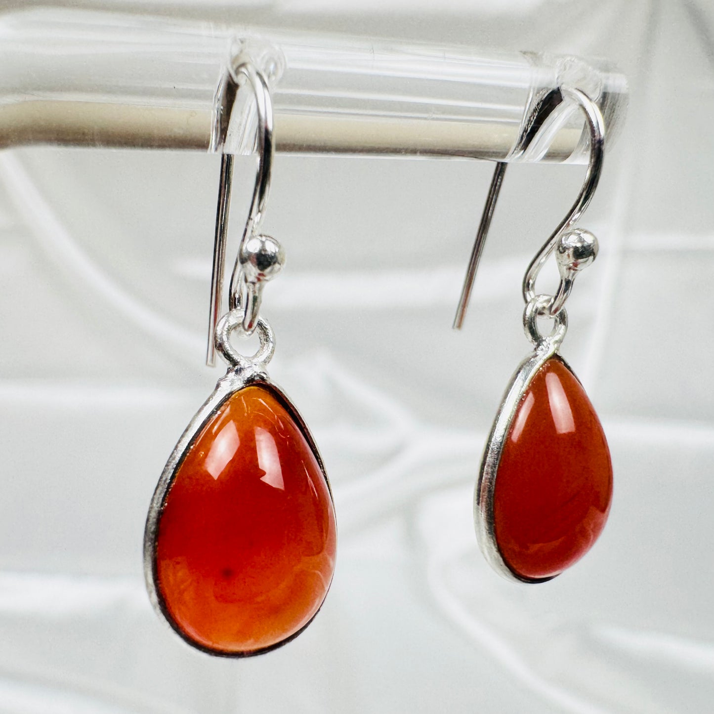 Silver Carnelian Crystal Pear Dangly Earrings