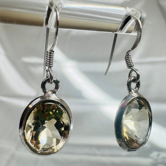 Silver Citrine Crystal Oval Dangly Earrings