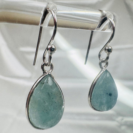 Silver Aquamarine Crystal Pear Dangly Earrings