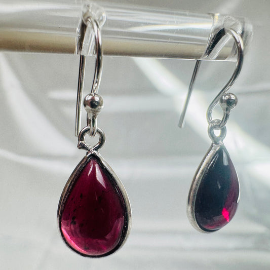 Silver Garnet Crystal Pear Dangly Earrings