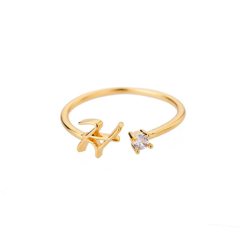Gold Adjustable Diamanté Letter H Ring