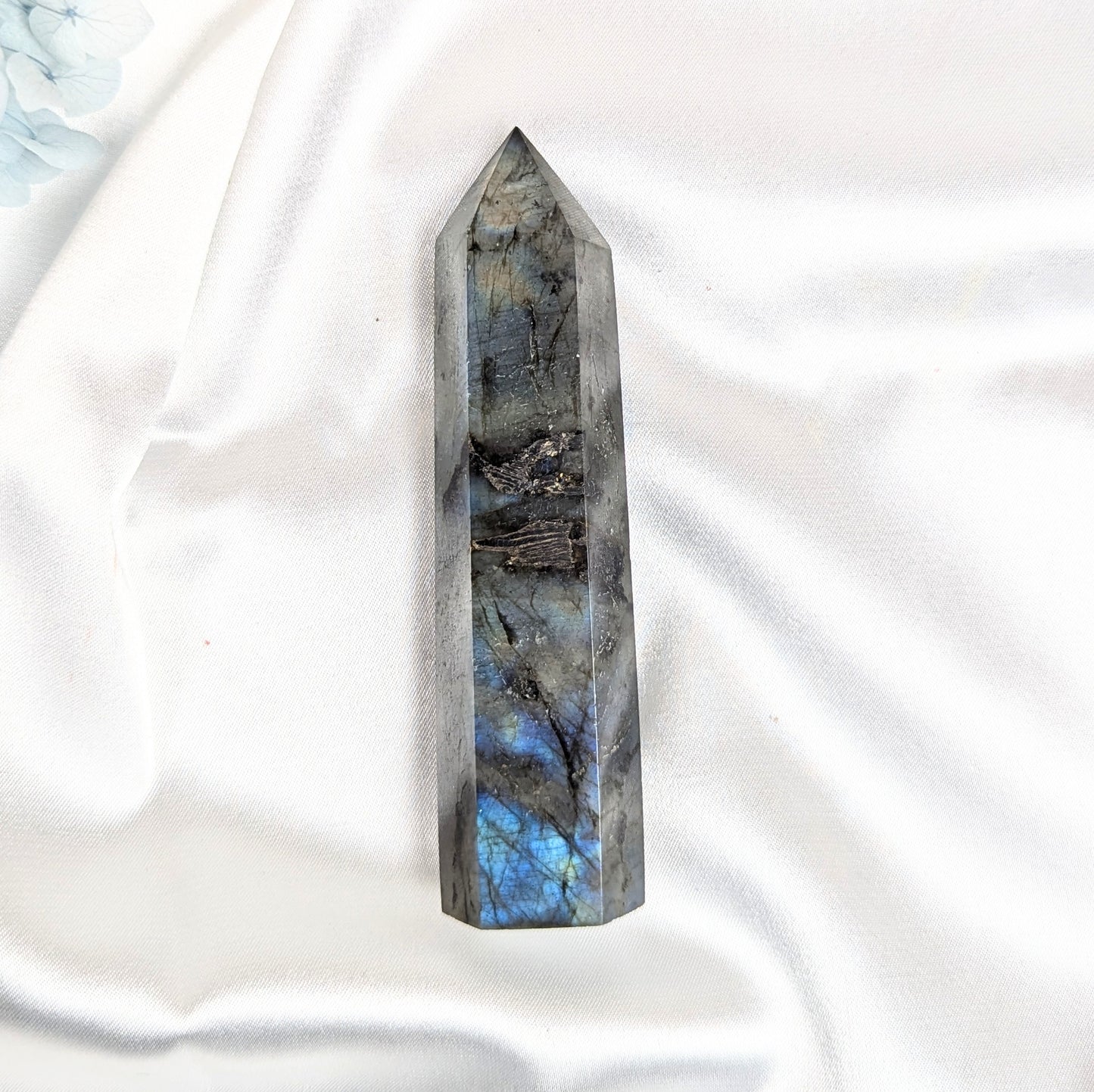 Labradorite Crystal Point with Moon Phase back