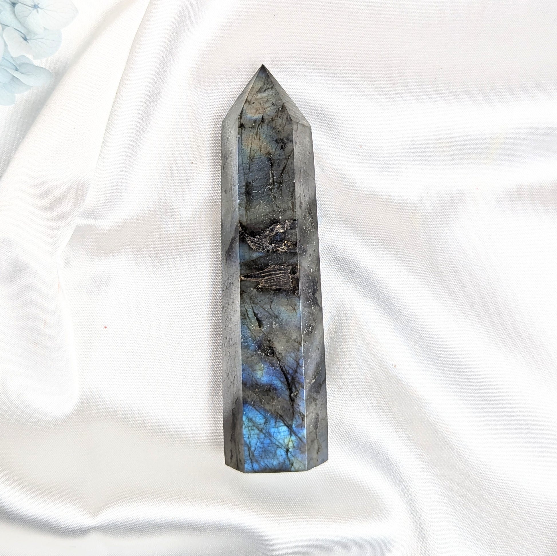 Labradorite Crystal  Point with Moon Phase back