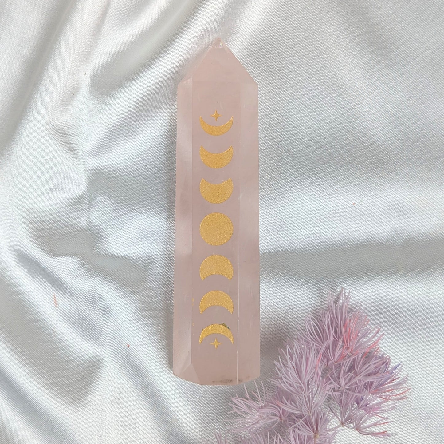 Rose Quartz Crystal Point with Moon Phase