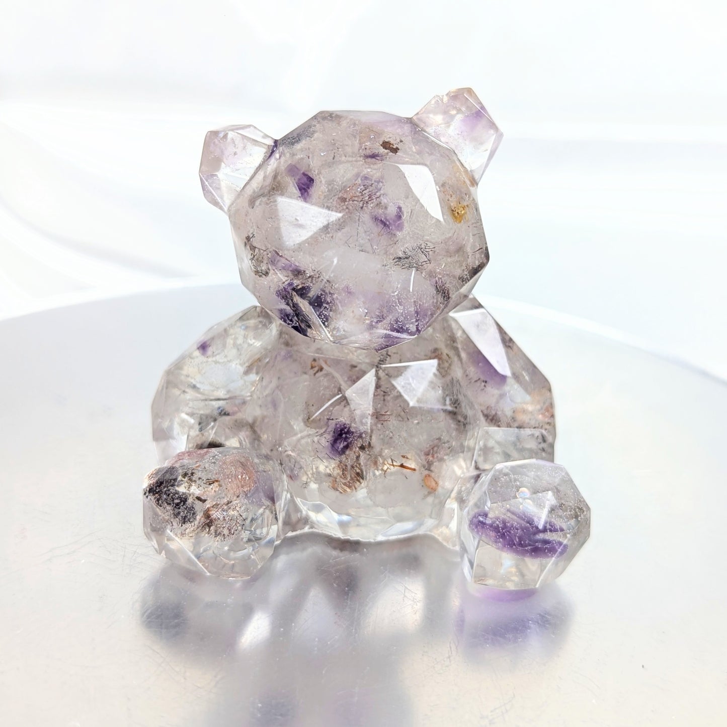 Quartz with Amethyst Crystal Chip Resin Teddy Bear - Dylan's Den Crystal Shop